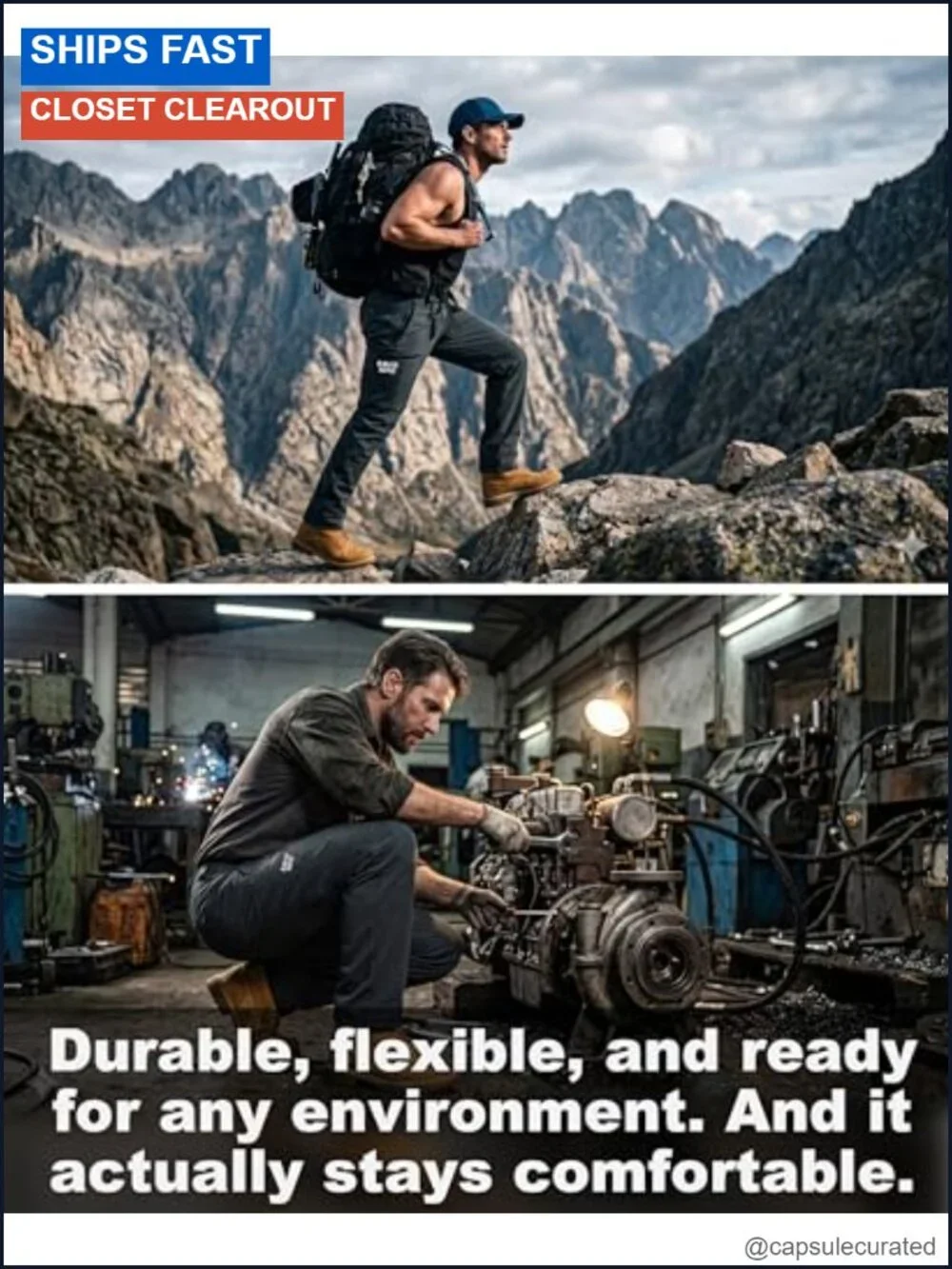 Men's Cargo Pants 4-Way Stretch Ripstop Nylon Spandex Hiking Utility Trousers